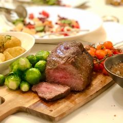 A picture of Australian Wagyu Oyster Blade/Flat Iron Steak with porcini mushroom sauce.