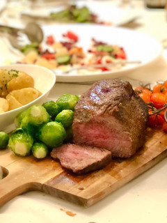 A picture of Australian Wagyu Oyster Blade/Flat Iron Steak with porcini mushroom sauce.