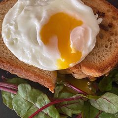 A picture of Croque Monsieur with a simple side salad. And a croque madame for the ladies.
