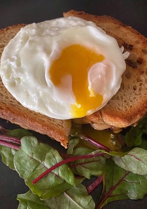 A picture of Croque Monsieur with a simple side salad. And a croque madame for the ladies.