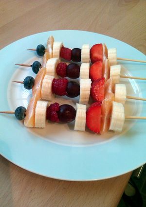 A picture of Vickys Fruit Skewers, Kids Favourite.