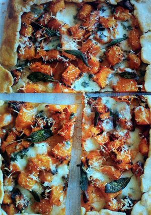 A picture of Roast Pumpkin, Blue Cheese and Sage Tart.