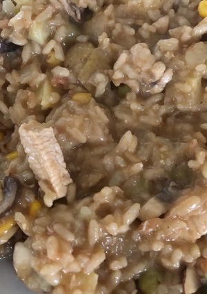 A picture of Chicken Risotto with Mushrooms.