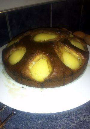 A picture of Pear and Ginger Cake with a Maple Glaze.