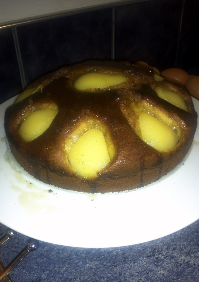 A picture of Pear and Ginger Cake with a Maple Glaze.