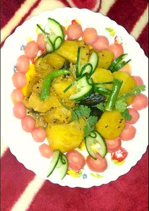A picture of Lambi began and Patato Achari mazedar salan.