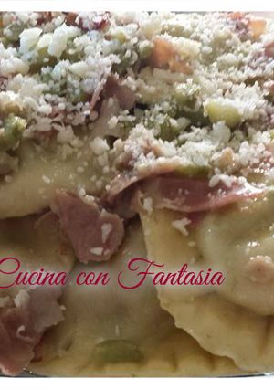 A picture of Artichoke, Pecorino, and Speck Ravioli.