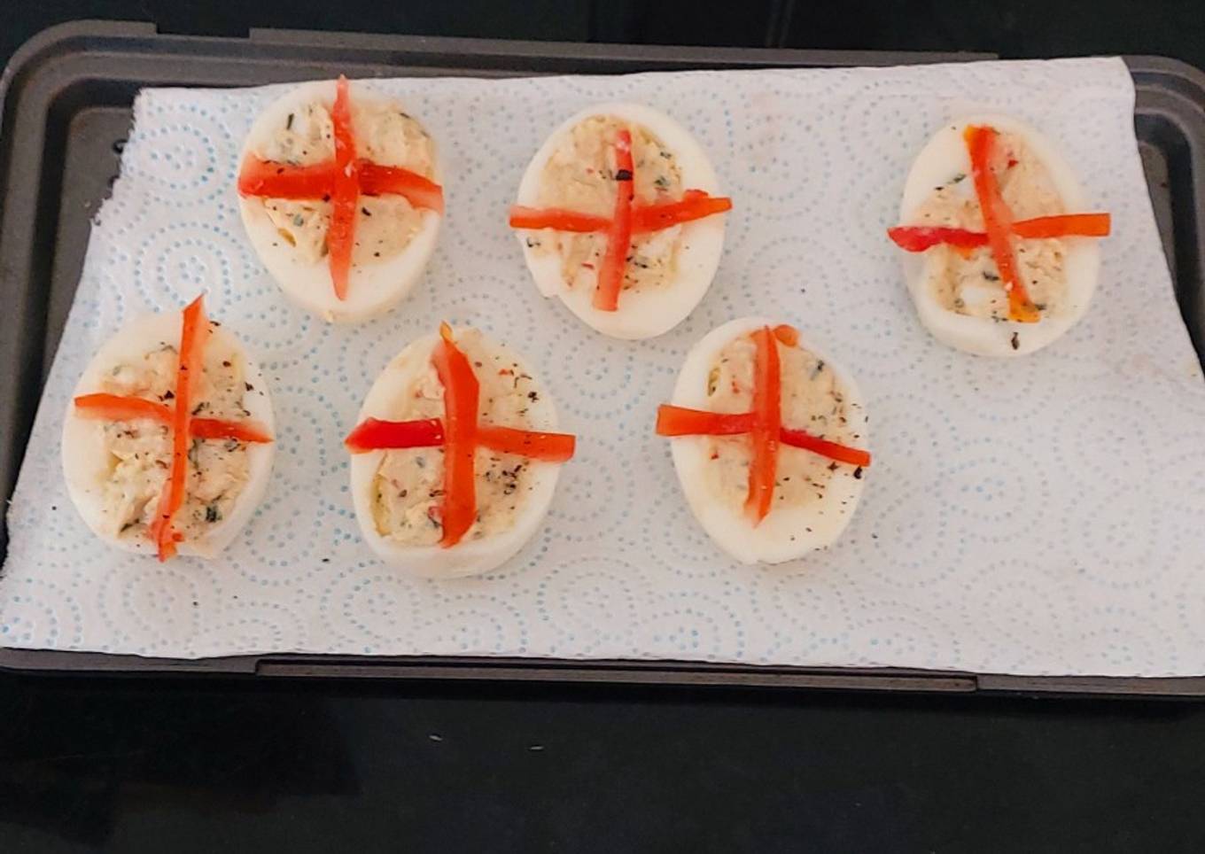 My Devilled Eggs with Parsley, Mayonnaise + Chilli Sauce