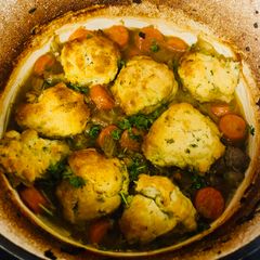 A picture of Lamb Casserole with Dumplings.