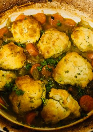 A picture of Lamb Casserole with Dumplings.