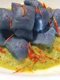 Blue Gnocchi with Zucchini Pesto and Stracchino Cheese