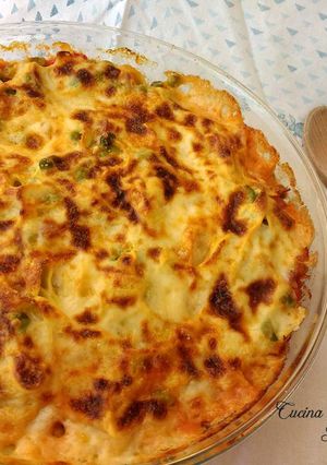A picture of Tagliatelle Timballo with Peas and Bacon.