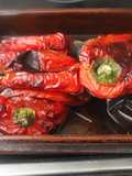 Pimientos y berenjena asada en freidora de aire