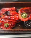 Pimientos y berenjena asada en freidora de aire