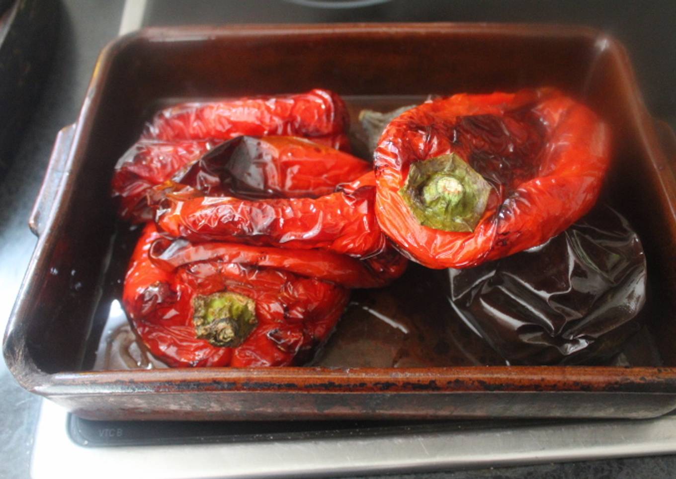 Pimientos y berenjena asada en freidora de aire