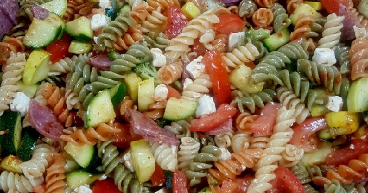 Pasta salad with feta cheese and salami Recipe by Anthony Clay - Cookpad