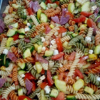 Pasta salad with feta cheese and salami Recipe by Anthony Clay - Cookpad