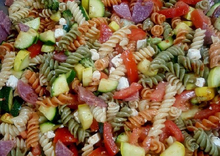 Recipe of Super Quick Homemade Pasta salad with feta cheese and salami