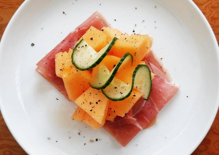 Step-by-Step Guide to Prepare Quick Cantaloupe Melon With Prosciutto And Cucumber