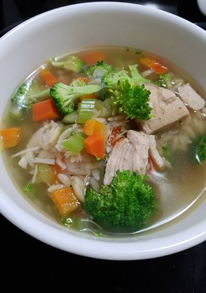 A picture of Spicy Turkey (or chicken) Orzo Soup.