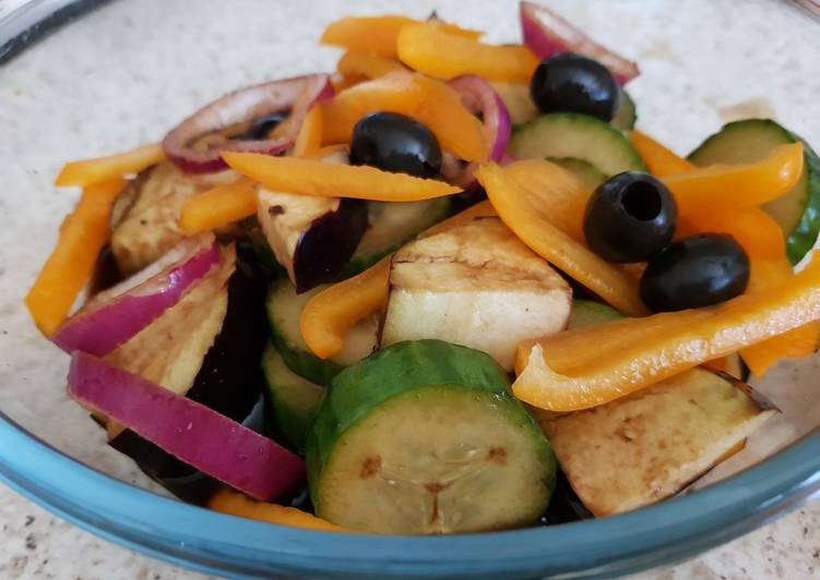 Simple Way to Prepare Any-night-of-the-week Cucumber,Red onion Aubergine in Balsamic Vinegar and lime juice