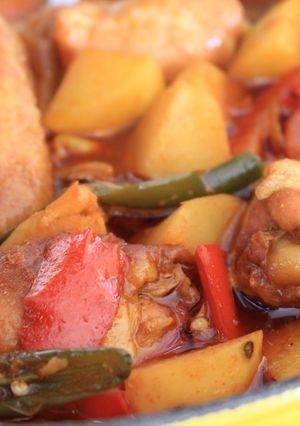 A picture of Spicy Korean Style Soy Braised Chicken.