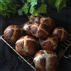 "Double chocolate Hot cross Buns" A picture of "Double chocolate Hot cross Buns".