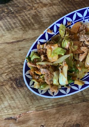 A picture of Pork, Kimchi, Cabbge saute - Leftover idea.