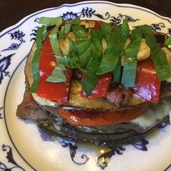 California Farm Roasted Cheese Tomato Ham Eggplant A picture of California Farm Roasted Cheese Tomato Ham Eggplant.