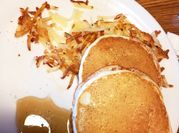 A picture of semolina pancake with banana