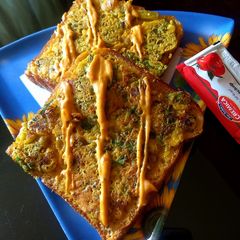 A picture of Besan Bean Sprouts open sandwich.
