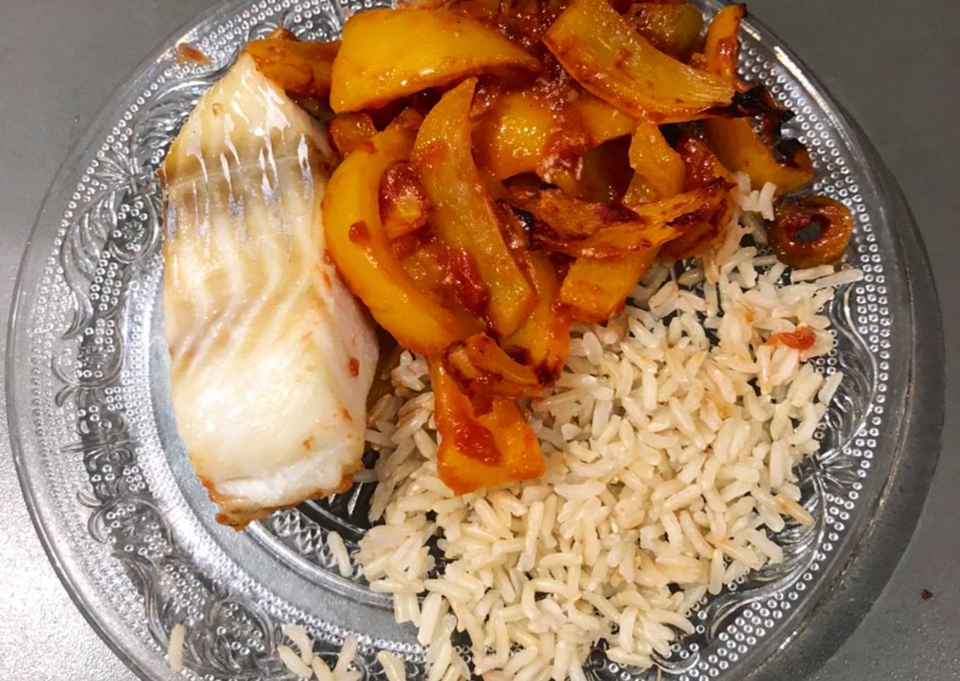 Cabillaud et compote de poivrons