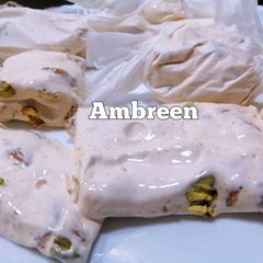 A picture of HomeMade Italian Torrone /Nougat Recipe Almond & pistachio Torrone.