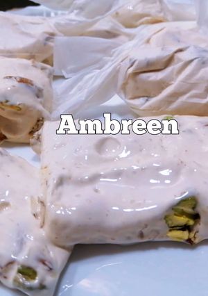 A picture of HomeMade Italian Torrone /Nougat Recipe Almond & pistachio Torrone.