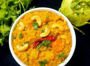 A picture of Turnip sambar rice.
