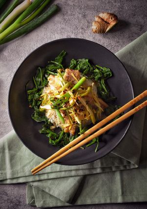 A picture of Baked Fish Fillets With Soy, Garlic, Ginger & Spring Onion.