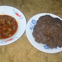 A picture of Ugali wimbi with meat stew # festive season contest at kakamega.
