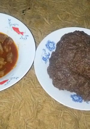 A picture of Ugali wimbi with meat stew # festive season contest at kakamega.