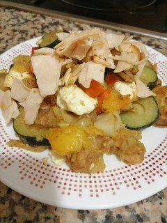 Una foto de Relleno para fajitas de verduras y patatas con camarones
