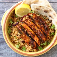 A picture of Mushroom harissa couscous.