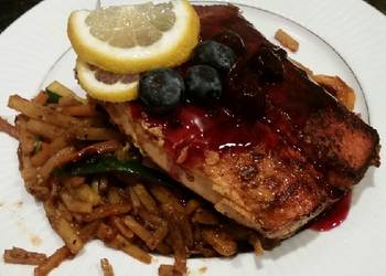 Easiest Way to Make Delicious Brads blackened salmon with blueberry balsamic reduction