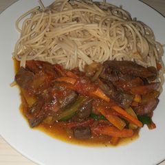 A picture of Spaghetti and liver sauce.