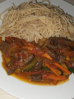 A picture of Spaghetti and liver sauce.