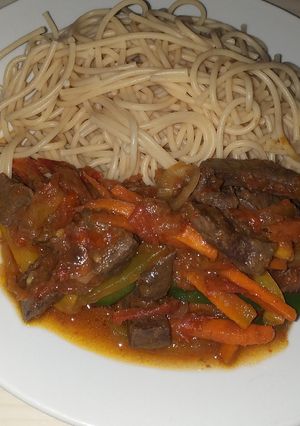A picture of Spaghetti and liver sauce.