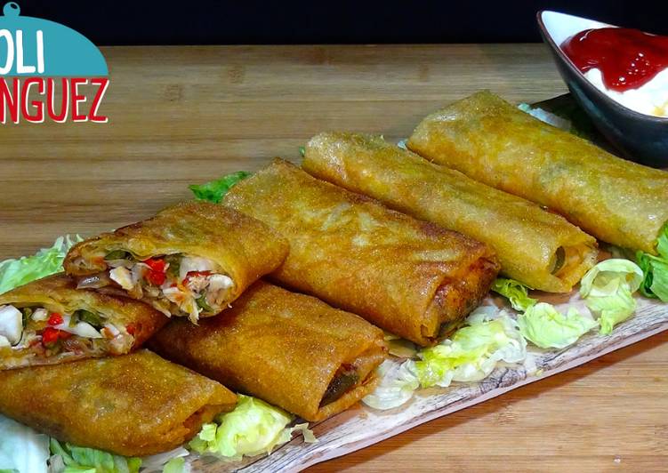 Rollitos de bacalao con verduras envueltos en crujiente pasta Brick