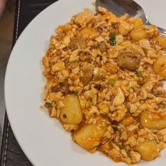 A picture of Mapo Tofu with Gnocchi.
