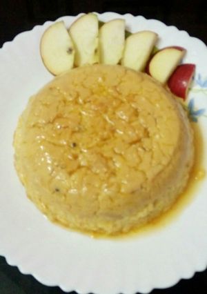 A picture of Eggless apple custard pudding.