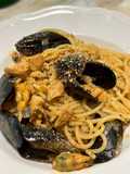 Spaghetti in padella 42 cipolla rossa Nduja e cozze