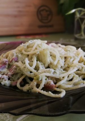 Medvehagymás, kecskesajtos carbonara #medvehagyma recept fotója