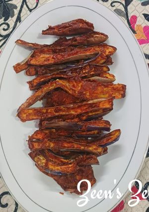 A picture of Crisp Fried Long Brinjal/Eggplants.